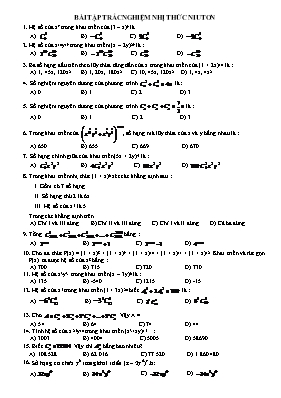 Toán 11 - Bài tập trắc nghiệm nhị thức niutơn